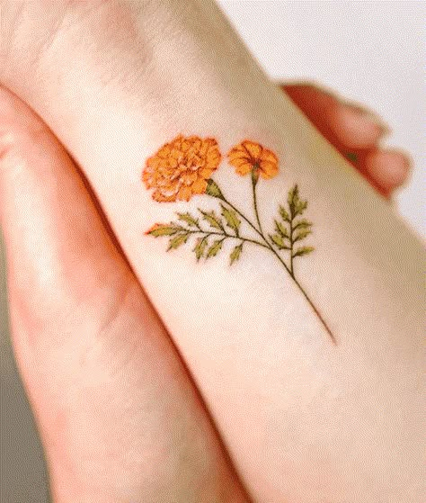 Marigold Tattoo Design Images (Marigold Ink Design Ideas) Marigold Tattoo Design, Marigold Flower Tattoo, October Birth Flower Tattoo, Flower Tattoo Meaning, Marigold Tattoo, Cosmos Tattoo, October Birth Flower, Flower Tattoo Ideas, Flower Tattoo Meanings