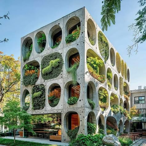 Biophilic Facade, Organic Facade, Eco Brutalism, Architecture Plants, Inner Garden, Green Wall Design, Urban Revivo, Eco Buildings, Green Facade