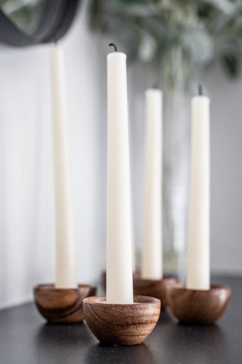 Diy Wooden Candle Holders, Wooden Bowl Candle, Diy Taper Candle Holders, Wooden Taper Candle Holders, Diy Wooden Candle, Tall Candles, Unique Candle Holders, Pretty Candle, Diy Candle Holders