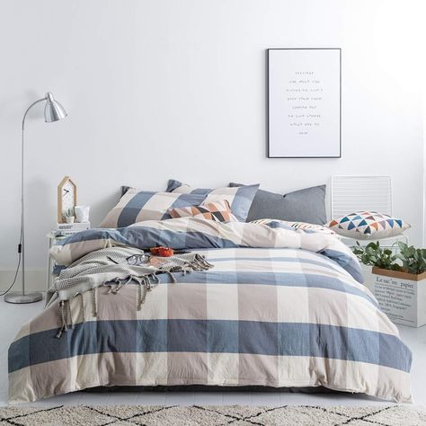 Buffalo Plaid Bedding, Checkered Bedding, Plaid Duvet Cover, Plaid Bedding, Blue Checkered, Duvet Bedding, Cotton Duvet Cover, Cotton Duvet, King Duvet Cover