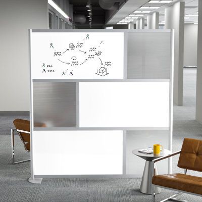 Whether you're dividing a modern loft or a contemporary workspace, this six-panel room divider separates your space in style. Made in the USA from plastic and recycled aluminum, its frame hosts six modular panels, three square and three rectangular, which are easy to rearrange according to your needs. There's also an option to link it with a compatible panel, expanding it for larger spaces. Color: Dry Erase, Base Option: Half Moon | Upper Square™ Cordoba Modern 6 Panels Room Divider, Size 78.0 H Office Partition Design, Contemporary Workspace, Cubicle Partitions, Freestanding Room Divider, White Boards, Commercial Office Furniture, Office Space Design, Office Partition, Panel Room Divider