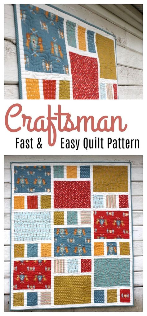 Fast and easy quilt pattern: Craftsman by Amy Smart/Diary of a Quilter.  Featuring Lancelot fabric by Citrus and Mint for Riley Blake Designs. Perfect fabric for a young boy quilt. Fast Quilts, Baby Boy Quilt Patterns, Crib Quilt Pattern, Boys Quilt Patterns, Quick Quilts, Beginner Quilting, Kid Quilts, Baby Boy Quilt, Amy Smart