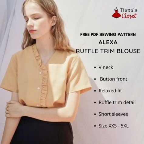 Alexa ruffle trim blouse pdf sewing pattern Blouse Pdf Sewing Pattern, Tina's Closet Sewing Patterns, Long Sleeve Top Sewing Pattern Free, Blouse Sewing Pattern Free, Free Top Sewing Pattern, Blouse Pattern Free, Paper To Print, Blouse Sewing Pattern, Nightgown Pattern