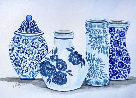 Teapot Drawing, Ginger Jar Art, Tree House Drawing, Chinoiserie Painting, Art Camp Projects, Antique Jug, Chinese New Year Crafts, Kids Art Class, Chinese Vase