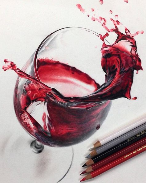 Drawing Painting Ideas, Wine Drawing, Wine Glass Drawing, Colored Pencil Art Projects, Pencil Drawings Of Flowers, Drawing Scenery, Prismacolor Art, Oil Pastels Painting, Art Major