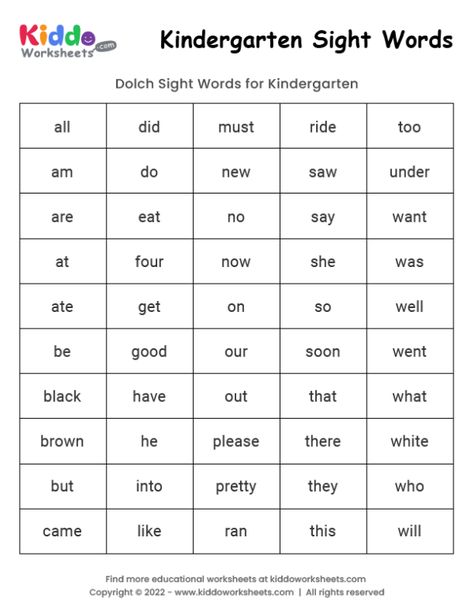 Free Printable Sight Words Kindergarten Worksheet - kiddoworksheets Sigh Words Kindergarten, Sight Worksheets Kindergarten, Site Word Worksheets Free Printable, Sight Words For Kindergarten Printables, Site Words Kindergarten Printables Free, Kindergarten Worksheets Free Printables Sight Words, Spelling Words For Kindergarten, Kindergarten Spelling Words List, Sight Word Activities For Kindergarten At Home Free Printable