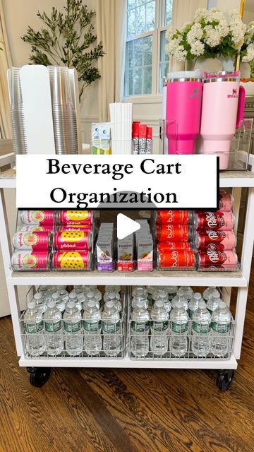 Grab And Go Breakfast Station, Office Drink Station, Drink Packet Organization, Snack Cart Ideas For Work, Beverage Cart Ideas, Office Snack Station Ideas, Drink Station Home, Drink Storage Ideas, Bedroom Snack Station