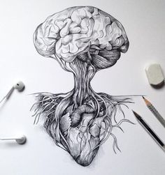 Brain as a tree and heart for roots Alfred Basha, Heart Vs Brain, Dna Tattoo, Brain Tattoo, African Tattoo, Art 101, Fountains Backyard, Brain Anatomy, Brain Art