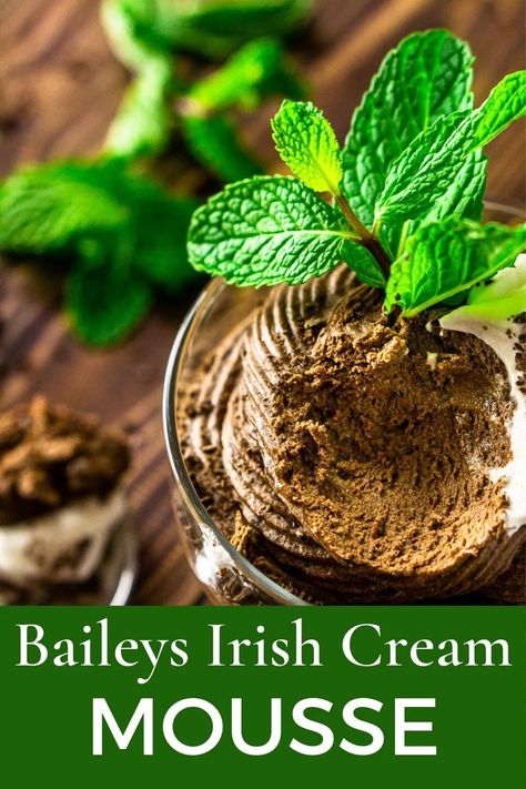 This Baileys mousse is the best St. Patrick's Day dessert! With its airy, delicate texture, this Baileys dessert is makes for one delicious boozy chocolate mousse. Everyone will love this Irish cream mousse. Baileys Mousse, Bailey Mousse, Baileys Dessert, St Patrick's Day Dessert, Boozy Chocolate, Alcoholic Desserts, Boozy Desserts, Irish Recipes, Irish Whiskey