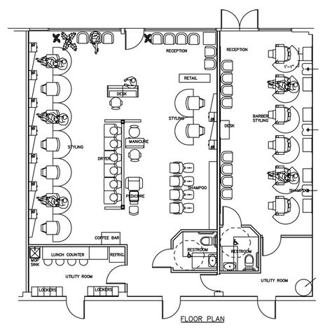 Beauty Salon Floor Plan Design Layout - 2040 Square Foot Salon Interior Design Plan, Beauty Salon Floor Plan, Floor Plan Design Layout, Salon Floor Plan, Design De Configuration, Plan Floor, Barbershop Design, Interior Design Plan, Beauty Salon Design