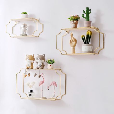 PRICES MAY VARY. Material - Metal Wire and Wood Set of 3 Geometric Floating Shelf. The Size:Large (12.4 x 9.8 x 3.9 inches), Medium (10.4 x 7.8 x 3.9 inches), Small (8.4 x 5.9 x 3.9 inches).It Designed Of Durable Metal Wire and Wood. Perfect To Display Your Favorite Collectibles, Ornaments, Crafts, Photos, Plants or To Add Some Additional Shelving Space. An Ideal Wall Decoration for Your Living Room, Bedroom, Kitchen Dining Room, Apartment, Dorm Roomor Office. Easy To Mount! Free Design for You Shelves Wall Decor, Floating Shelves Wall, Shelves Wall, Space Storage, Art For Bedroom, Floating Shelf, Storage Shelf, Metal Wire, Floating Shelves