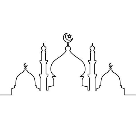 Islamic Line Art, Ramadan Art Painting, Ramadan Drawing Ideas, Mosque Outline, Ramadan Drawing, Islamic Drawing, Mosque Drawing, Lantern Drawing, Islamic Mosque