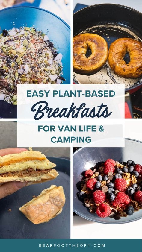 Power your day with these 5 easy vegan plant-based breakfasts with minimal cleanup for van life and camping. Healthy Van Life Meals, Plant Based Camping Meals, Vegan Road Trip Food, Vegan Camping Recipes, Van Life Recipes, Vegan Camping Breakfast, Van Life Food, Van Life Meals, Vegan Camping Meals