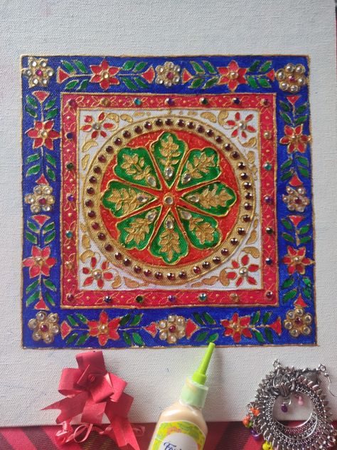 Meenakari Painting On Canvas, Minakari Painting, Meenakari Art, Meenakari Painting, Acrylic Art Canvas, Jaipur Art, Coffee Art Painting, Lipan Art, Buddha Painting Canvas