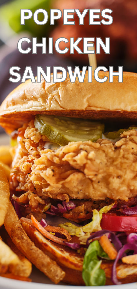 Recreate the iconic Popeye’s Chicken Sandwich at home! This delicious dish features crispy fried chicken nestled in a buttery brioche bun, topped with crunchy pickles for an unbeatable flavor combination. You’ll love making this fan-favorite from scratch! Oven Fried Chicken Sandwich, Air Fryer Chicken Sandwiches, Chopped Chicken Sandwich, Popeyes Blackened Chicken, Breaded Chicken Sandwich, Fried Boneless Chicken Breast, Chicken Breast Sandwich Recipes, Chicken Sandwich Sauce, Crunchy Pickles