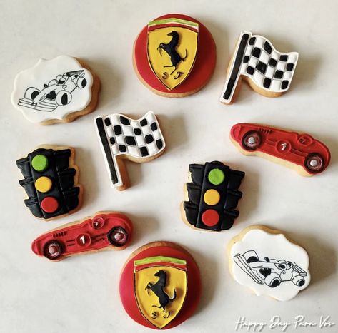 Formula 1 Cookies Decorated, F1 Cookies, Formula 1 Cookies, Ferrari Party, 21st Birthday Wishes, F1 Merch, Car Cookies, Birthday Sweets, F1 Ferrari