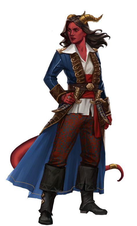 Dnd Pirate Female, Tiefling Pirate, Rogue Arcane Trickster, Red Tiefling, Female Tiefling, Tiefling Female, Dnd Tiefling, Arcane Trickster, Pathfinder Character