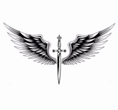 Guardian Angel Tattoo For Men, Tattoo Plume, Back Tattoos For Guys Upper, Cross With Wings Tattoo, Alas Tattoo, Wing Tattoo Men, Gothic Tattoos, Guardian Angel Tattoo, Hunter Tattoo