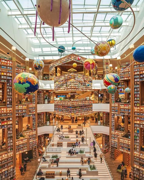 • Starfield Suwon, Jangan-gu, Suseong-ro 175, Suwon, Jang-gu, Gyeonggi • Pets allowed, kids zone, parking available  📌 LIBRARY TIP ✔️ Byulmadang Library entrance is on the 4th floor, and the 5th and 6th floor is good for taking pictures! ✔️ You can listen to songs and watch the library at the 5th floor vinyl LP bar! ✔️ There are outlets everywhere in the library, so phone charging is reformed... ✔️ You can get a lifetime shot even from the side seats of 5th-6th floor  📷 Starfield Library Seoul Aesthetic, Starfield Library Seoul, Library Entrance, Starfield Library, Floor Vinyl, Seoul Korea Travel, Listen To Song, Pics Ideas, Suwon