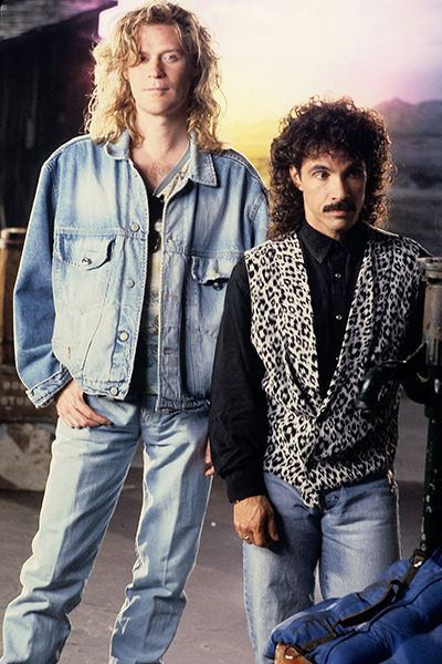 american musicians john oates and daryl hall pose for photographs, new york, new york, circa 1989. Hall & Oates are a Good Housekeeping pick for best '80s Halloween costume 80s Womens Costume, Ferris Bueller Costume, Flashdance Costume, Best 80s Costumes, Princess Bride Costume, Where's Waldo Costume, Waldo Costume, 80s Halloween Costumes, Famous Duos