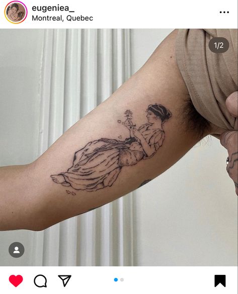 Artemisia Gentileschi Tattoo, Medieval Woman Tattoo, Pre Raphaelite Tattoo, Riot Grrrl Tattoo, Sappho Tattoo, Sapphic Tattoo Ideas, Pride And Prejudice Tattoo, Ophelia Tattoo, Classical Art Tattoo