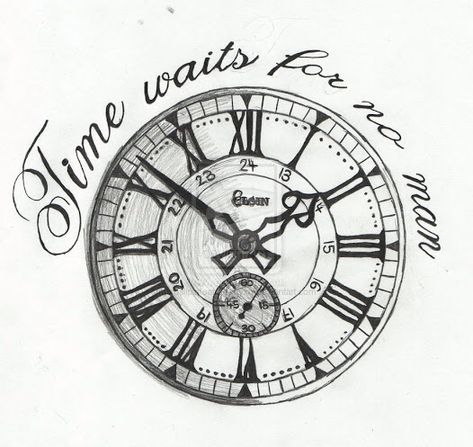 Time waits for no man tattoo drawing Time Piece Tattoo, Casino Tattoo, Clock Drawings, Piece Tattoo, Half Sleeve Tattoos Drawings, Clock Tattoo Design, Tattoos Mandala, New Tattoo Designs, Watch Tattoos