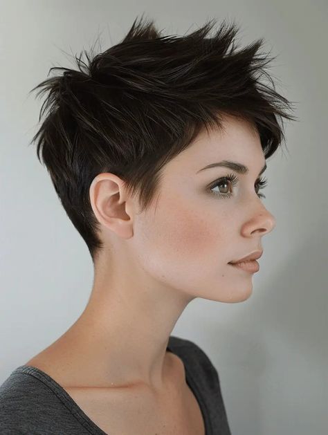 Cute Pixie Haircuts For Thick Hair, Spikey Pixie Cuts, Hairstyle For Chubby Face, Oval Face Haircuts, Oval Face Hairstyles, Short Layered Haircuts, Short Hair Balayage, Penteado Cabelo Curto, Short Pixie Haircuts