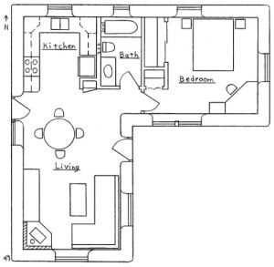 L Shaped Feng Shui Home Small House Floor Plan, L Shaped House Plans, L Shaped House, Small Floor Plans, House Plans One Story, Small House Floor Plans, Tiny House Floor Plans, Cottage Plan, Small Room Design