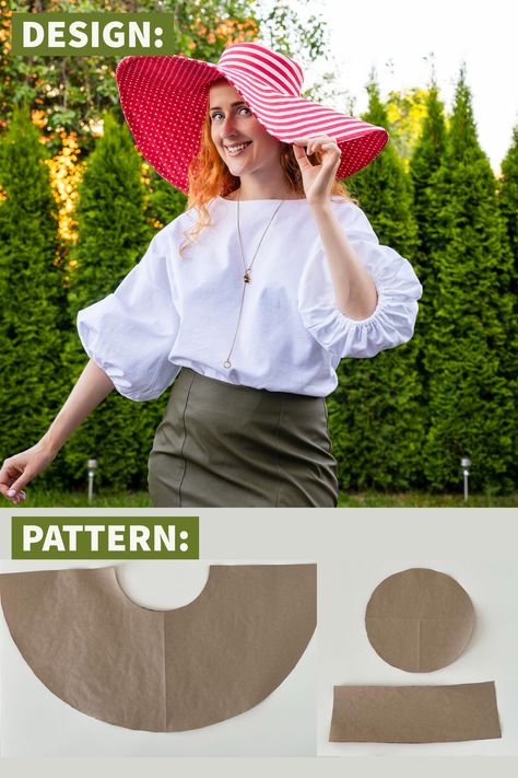 Pattern and sewing tutorial for large brim hat with boning in brim. Easy and beginner friendly. Diy Wide Brim Hat, Diy Sun Hat, Wide Brim Hat Pattern, Sew Hat, Big Sun Hat, Make Your Own Hat, Diy Hats, Sewing Easy, Barbie Hat