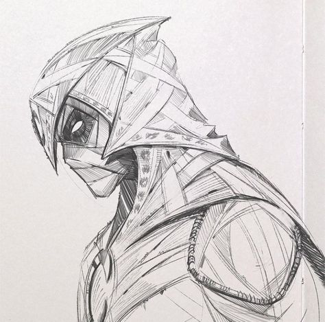 Drawing Moon Knight, Moonknight Sketch Art, Moonknight Drawing Pencil, Moon Knight Dibujo, Moon Knight Drawing, Moon Knight Sketch, Moon Knight Art, King Sketch, New Drawing Ideas