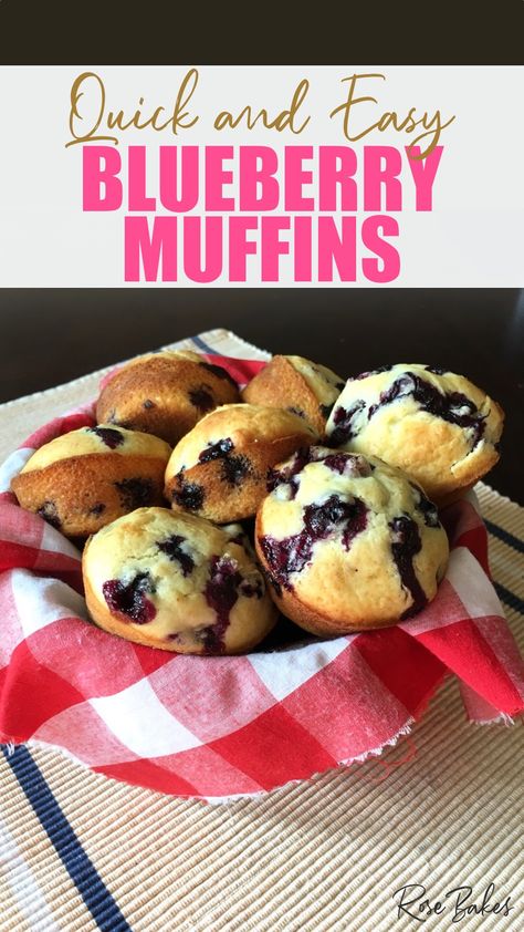 basket lined with a red and white checked cloth filled with homemade blueberry muffins Easy Blueberry Muffins Simple, One Bowl Blueberry Muffins, Simple Blueberry Muffin Recipe, Low Cal Blueberry Muffins, Easy Blueberry Muffins Recipe, Quick Blueberry Muffins, Blueberry Muffins Easy, Homemade Blueberry Muffin Recipe, Blueberry Muffin Recipe Easy