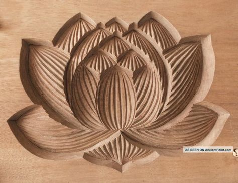 Japanese Antique Kashigata Lotus Flower W/ Cover Hand Carved Wooden Mold Other photo Aluminum Foil Art, Cnc Wood Carving, Wood Carving Furniture, Carved Wood Wall Art, Wooden Carving, Tooling Patterns, Dremel Wood Carving, Chip Carving, Cnc Wood