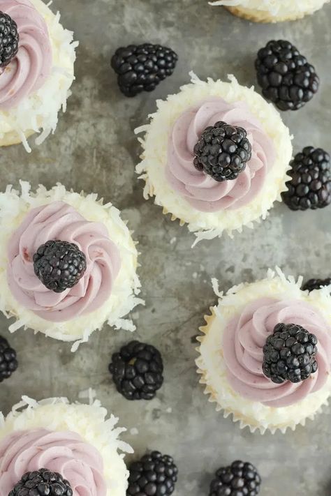 Blackberry Coconut Cupcakes, Blackberry Buttercream Frosting, Blackberry Buttercream, Blackberry Cupcakes, Baking With Blondie, Coconut Buttercream, Cap Cake, Coconut Cups, Break The Silence