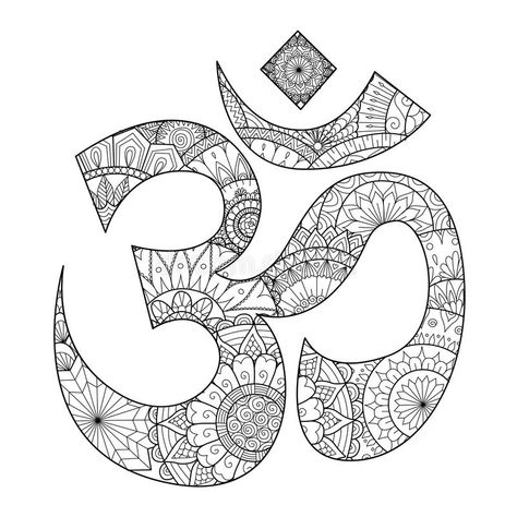 Hand drawn line art inside Ohm,Om or Aum symbol,he most sacred syllable symbol and mantra of Brahman, the Almighty God in Hinduism vector illustration Om Symbol Art, Aum Symbol, Ohm Symbol, Om Art, Black Cat Tattoos, Om Tattoo, Geometric Symbols, Sacred Geometric, Mandala Art Therapy