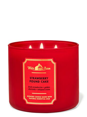 Strawberry Pound Cake 3-Wick Candle - White Barn | Bath & Body Works Strawberry Pound Cake Candle, Dr Room, Candle Bath And Body Works, Strawberry Pound Cake, Whiskey Cake, Candle Bath, Bath Body Works Candles, Cake Candle, Pound Cake With Strawberries