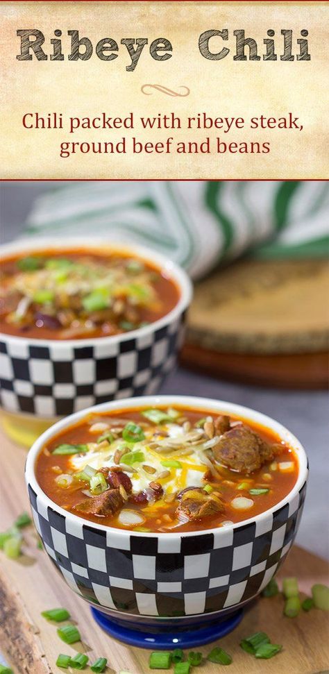 Ribeye Steak Chili Recipe, Steak Chili Recipe, Steak Chili, Delicious Chili Recipe, Bacon Chili, Recipe Crockpot, Chili Toppings, Soups Stews Chilis, Best Chili Recipe