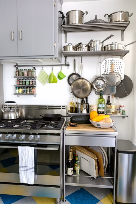 The Best Thing I Ever Did for Organizing My Pots and Pans — Organizing Tips from Kitchn Brooklyn Kitchen, Industrial Kitchen Design, Industrial Style Kitchen, Freestanding Kitchen, Kitchen Pantry Cabinets, Metal Kitchen, Industrial Kitchen, Pantry Cabinet, Steel Kitchen