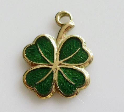 70s Shoot, Four Leaf Clover Charm, 4 Leaves, Clover Charm, Four Leaf, Gold Enamel, Gems Jewelry, Leaf Clover, Four Leaf Clover