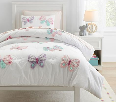 Kids Bedding & Bedding Sets | Pottery Barn Kids Butterfly Comforter Set, Toddler Girl Comforter Set Bedding, Butterfly Bedroom Ideas For Adults, Toddler Butterfly Room, Pottery Barn Kids Girls Bedroom, Pottery Barn Girls Bedroom, Butterfly Comforters, Girl Butterfly Room, Butterfly Toddler Room