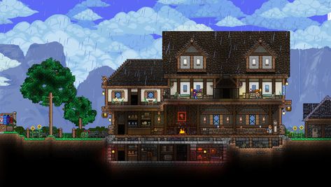 Tavern / Ale House I have been working on. Terraria Tavern, Tavern Design, Crafting Area, Smallest House, Terrarium Base, Terraria House Ideas, Terraria House Design, Terraria House, Underwater House