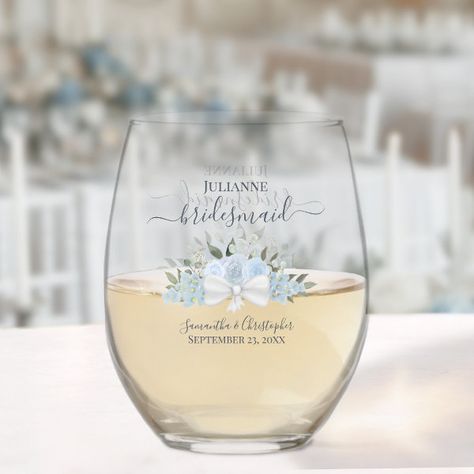 Dusty Blue Roses Bridesmaid Maid of Honor Gift Stemless Wine Glass Blue Watercolor Floral, Maid Of Honor Gift, Blue Wedding Invitations, Maid Of Honour Gifts, Blue Roses, Free Birthday Invitation Templates, Hair Accessories Jewelry, Kids Stationery, Bridal Party Gifts