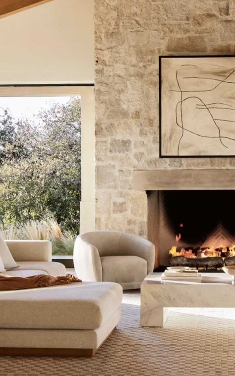 Shop our assortment of effortlessly cool furniture and decor inspired by the Pacific Coast. Modern Stone Fireplace, Cool Home Decor, Sandstone Fireplace, Fireplace Stone, Limestone Fireplace, Rock Fireplaces, Kitchen Family Rooms, Home Fireplace, Modern Fireplace