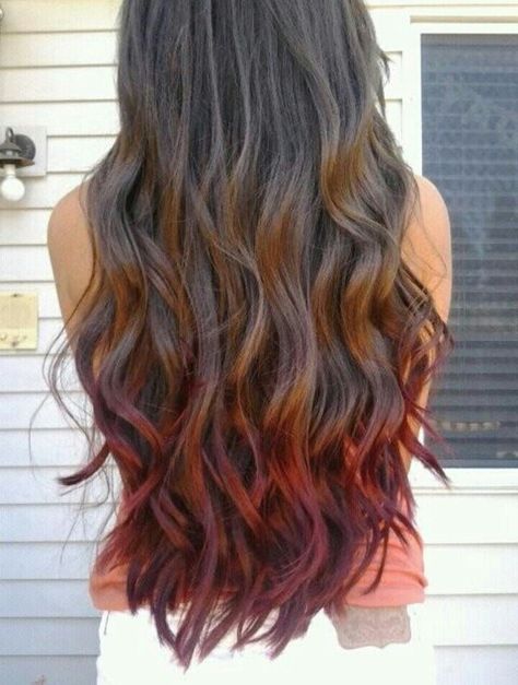 Hair Tips Dyed Red, Dyed Ends Of Hair, Brown Ombre Hair Color, Dipped Hair, Dyed Tips, Rambut Brunette, Hair Dye Tips, Red Ombre Hair, Lumpy Space