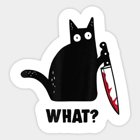 Cat With Knife, Stickers Cool, Spooky Stickers, Black And White Stickers, Tumblr Stickers, Scrapbook Stickers Printable, Black Stickers, Anime Stickers, Halloween Stickers