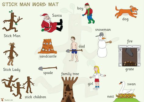 Teacher's Pet - Stick Man Word Mat - FREE Classroom Display Resource - EYFS, KS1, KS2, stickman, julia, donaldson, christmas, santa, wordmat... Eyfs Stickman, Stickman Julia Donaldson, Eyfs Literacy, Nature Kindergarten, Julia Donaldson Books, Dog Snowman, Axel Scheffler, Preschool Room, Story Sack