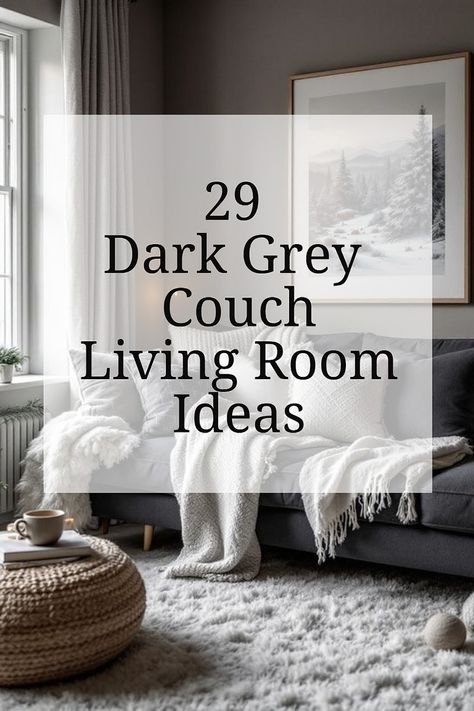 Ready to style your dark grey couch to perfection? Discover tips and ideas to make your living room look polished and inviting. From accent pieces to perfect color palettes, you’ll find everything you need for a beautiful upgrade. Grey Couch In Living Room, Grey Couch Styling Color Schemes, Grey Couch Decor Living Room, Grey Couch Decor Ideas, Dark Grey Couch Decor, Dark Grey Couch Styling Color Schemes, Dark Grey Couch Pillow Ideas, Dark Grey Couch Styling, Dark Gray Leather Couch