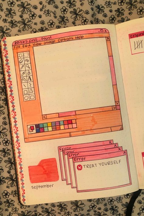 Pink computer pixel theme with a paint spot for monthly tasks Computer Project Cover Page Ideas, Computer Theme, Project Cover Page, Cherries Painting, Front Page Design, Computer Projects, Study Design, Bullet Journal Design Ideas, Book Art Diy