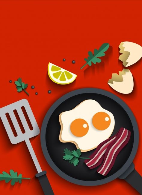 Cooking Illustration, Art Cook, Cook Art, Food Illustration Design, Eggs And Bacon, Background Food, Food Vector, Food Illustration Art, Flat Design Illustration