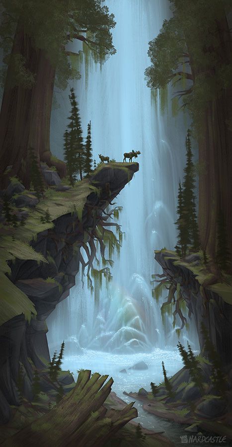 Waterfall Wallpaper, Waterfall Paintings, Waterfall Art, Fantasy Forest, Pretty Landscapes, Fantasy Places, Arte Inspo, Fantasy Art Landscapes, Art Landscapes