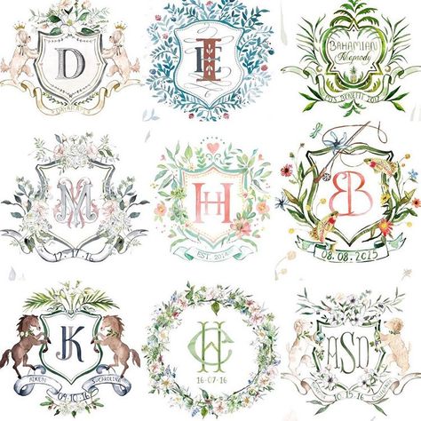 Create Monogram, Crest Monogram, Watercolor Monogram, Wedding Crest, Hand Lettering Alphabet, Embroidery Monogram, Wedding Logos, Monogram Styles, Monogram Design